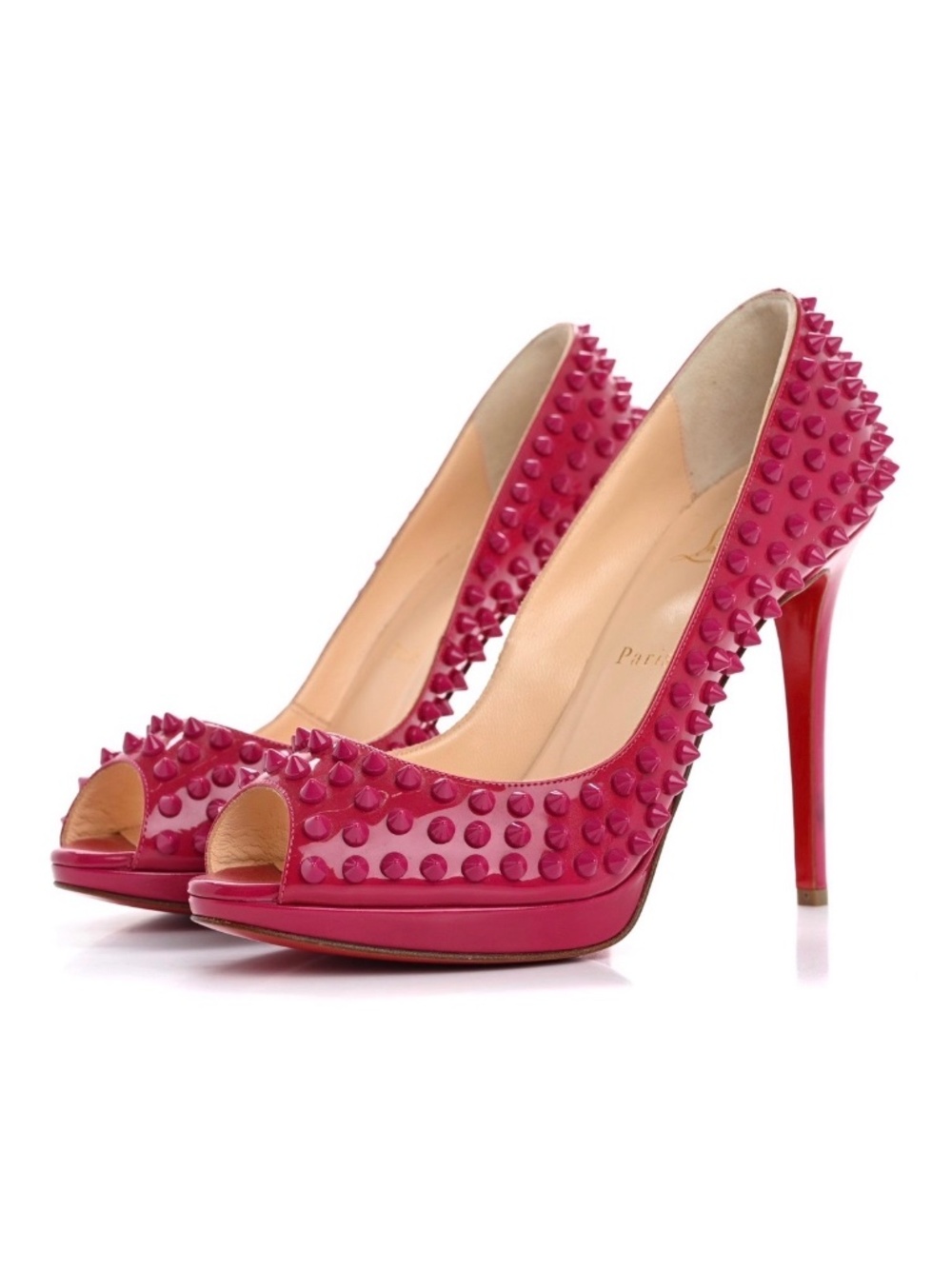 Christian Louboutin YOLANDA SPIKES Patent Open Heels Shoes Pumps Grenadine